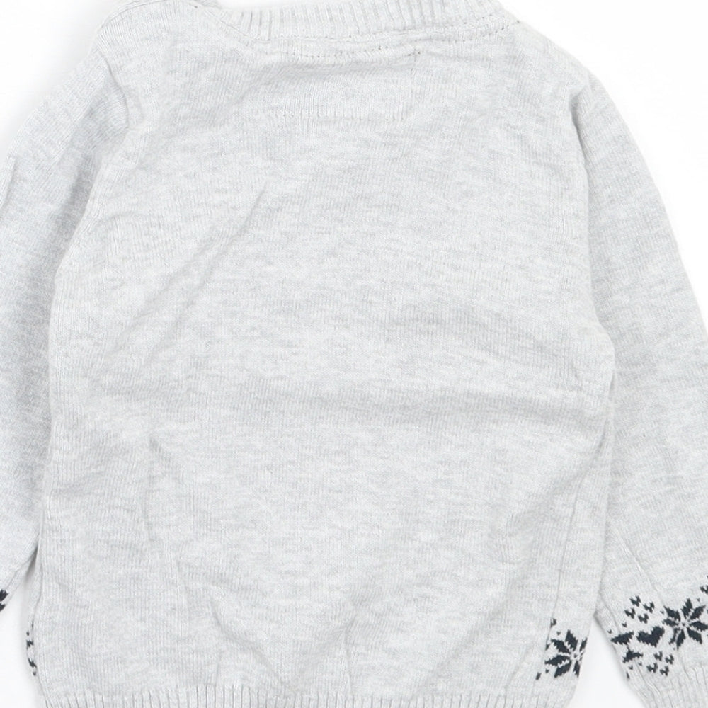 Young Dimension Boys Grey Cotton Pullover Jumper Size 12-18 Months Button - Robin Christmas
