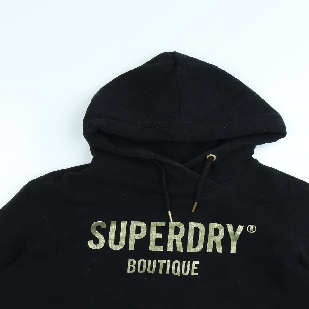 Superdry Womens Black Cotton Pullover Hoodie Size 10 Drawstring