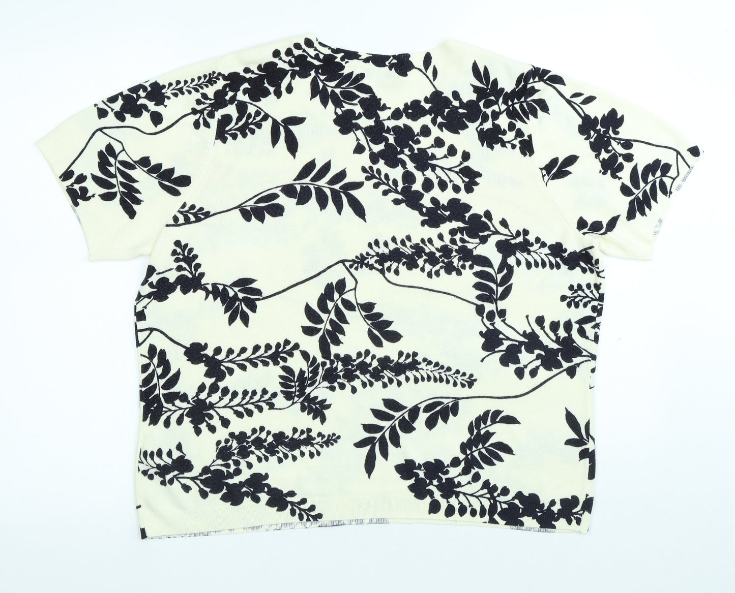 Marks and Spencer Womens White Floral Acrylic Basic T-Shirt Size 18 Round Neck