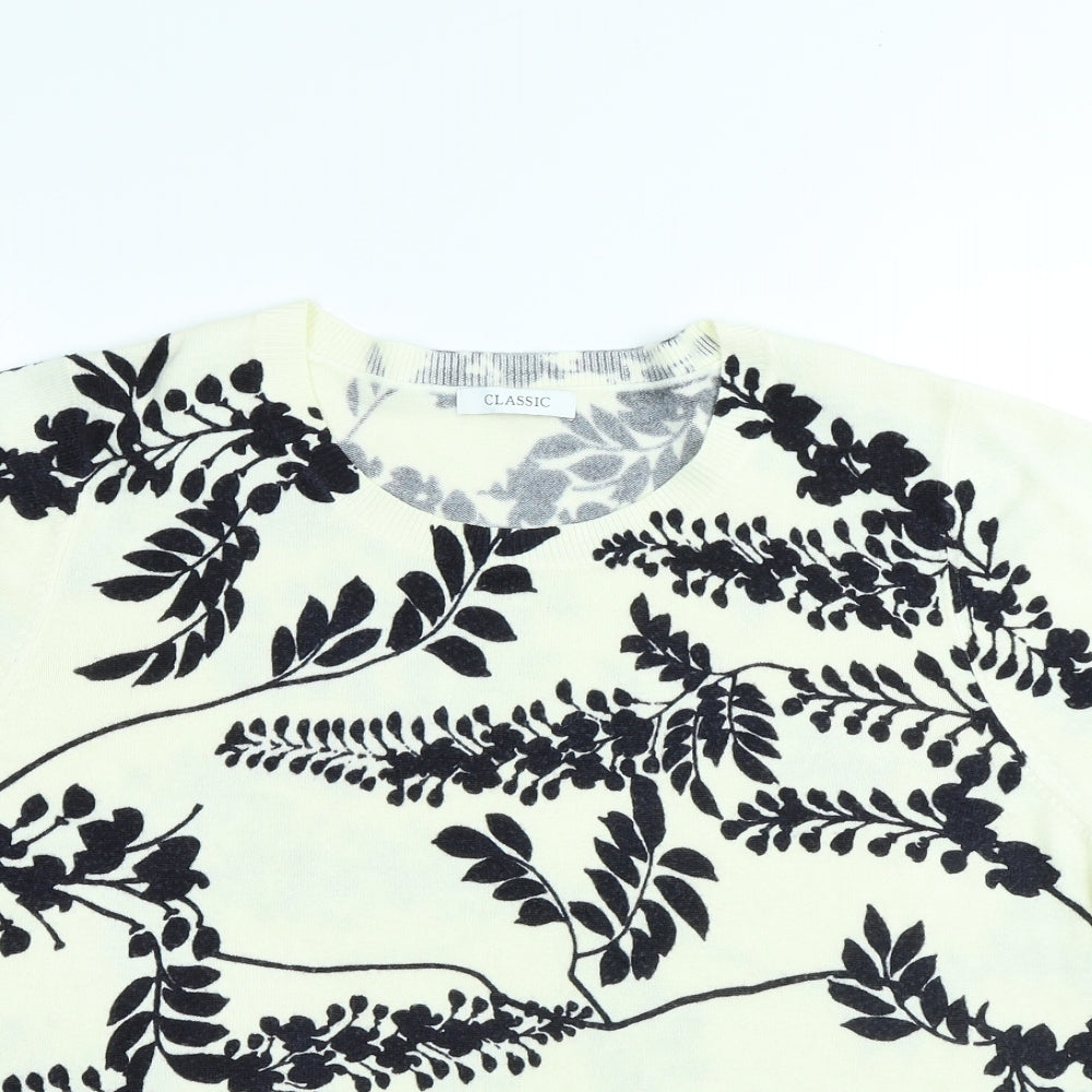 Marks and Spencer Womens White Floral Acrylic Basic T-Shirt Size 18 Round Neck