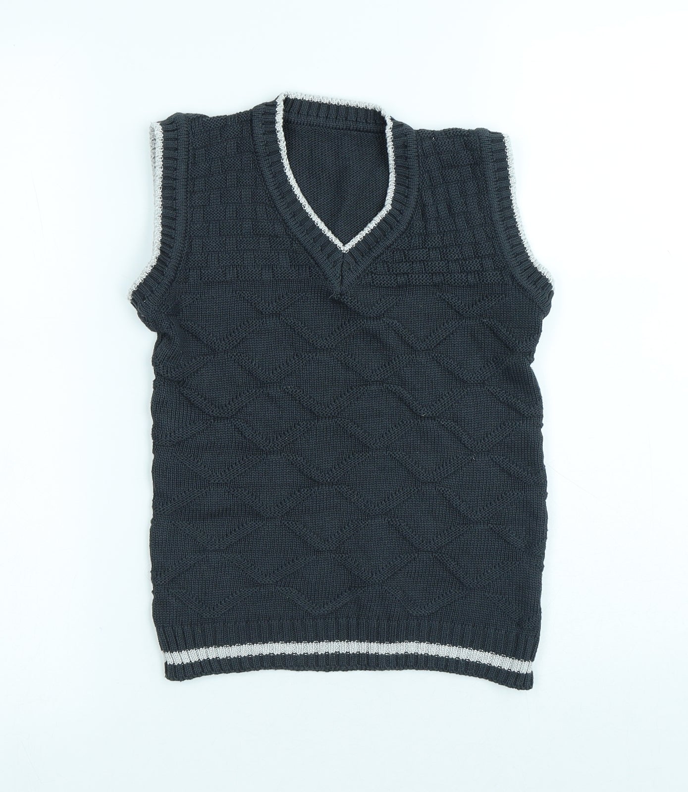 Preworn Boys Grey V-Neck Polyester Vest Jumper Size 7-8 Years Pullover