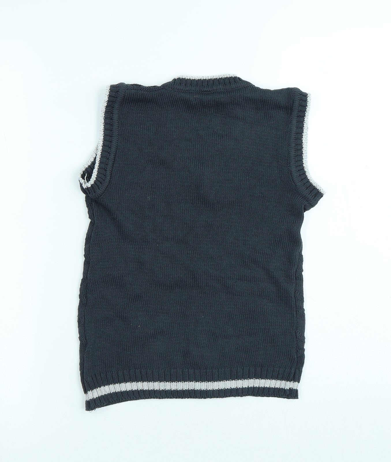 Preworn Boys Grey V-Neck Polyester Vest Jumper Size 7-8 Years Pullover