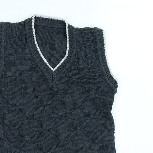 Preworn Boys Grey V-Neck Polyester Vest Jumper Size 7-8 Years Pullover