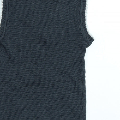 Preworn Boys Grey V-Neck Polyester Vest Jumper Size 7-8 Years Pullover