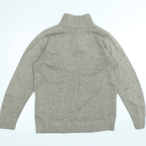 Easy Mens Beige High Neck Polyester Pullover Jumper Size S