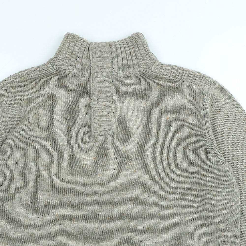 Easy Mens Beige High Neck Polyester Pullover Jumper Size S