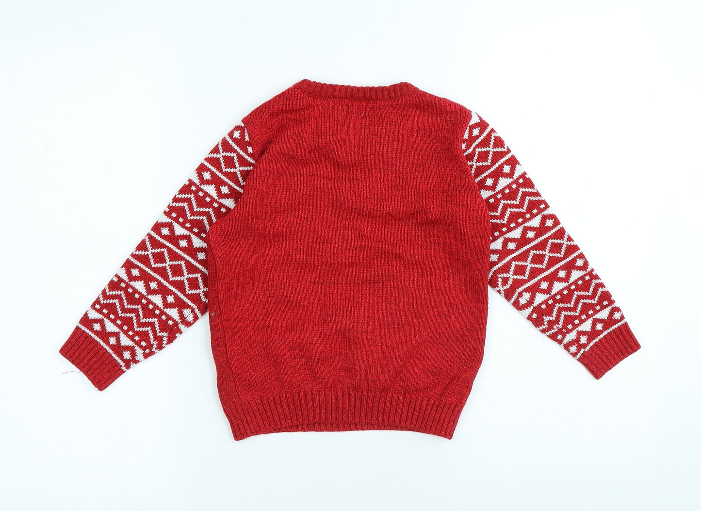 F&F Boys Red Round Neck Polyester Pullover Jumper Size 4-5 Years - Reindeer Christmas