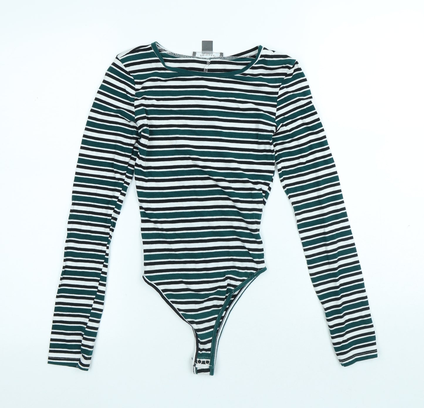 Primark Womens Green Striped Cotton Bodysuit One-Piece Size XS Snap