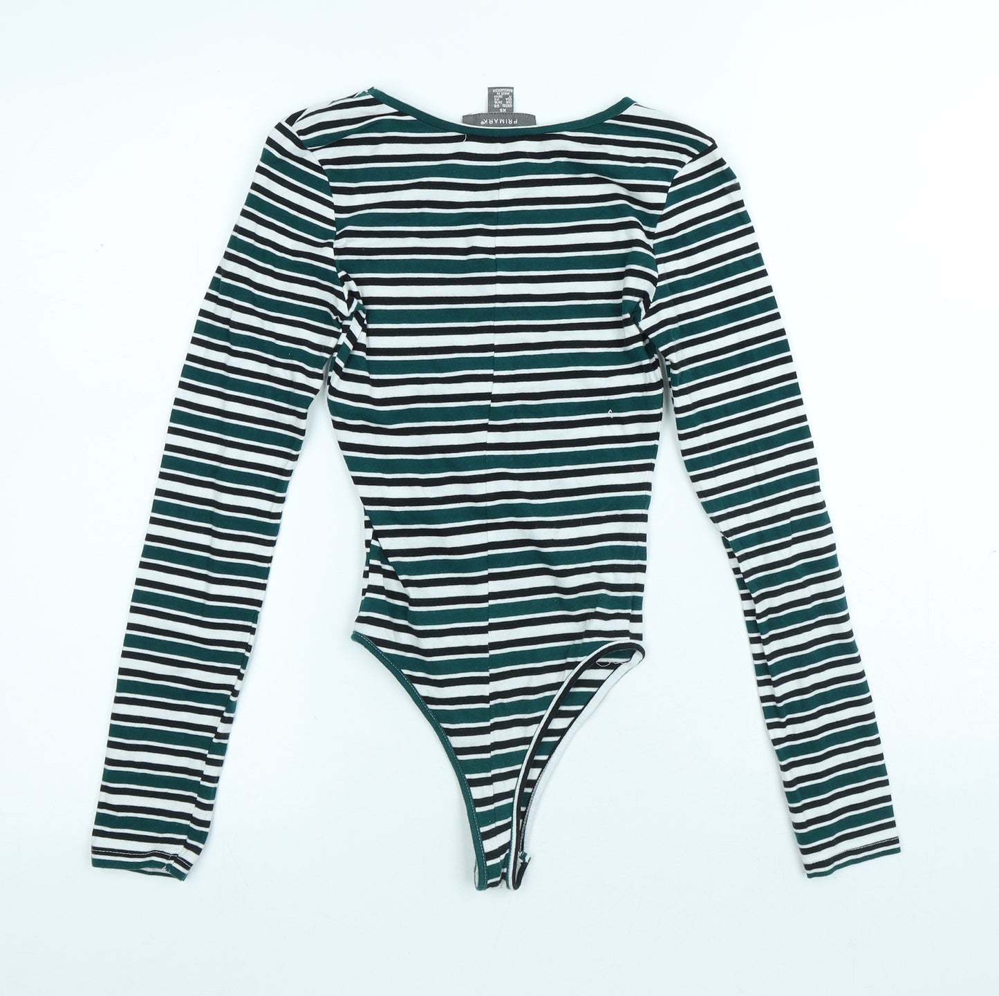 Primark Womens Green Striped Cotton Bodysuit One-Piece Size XS Snap