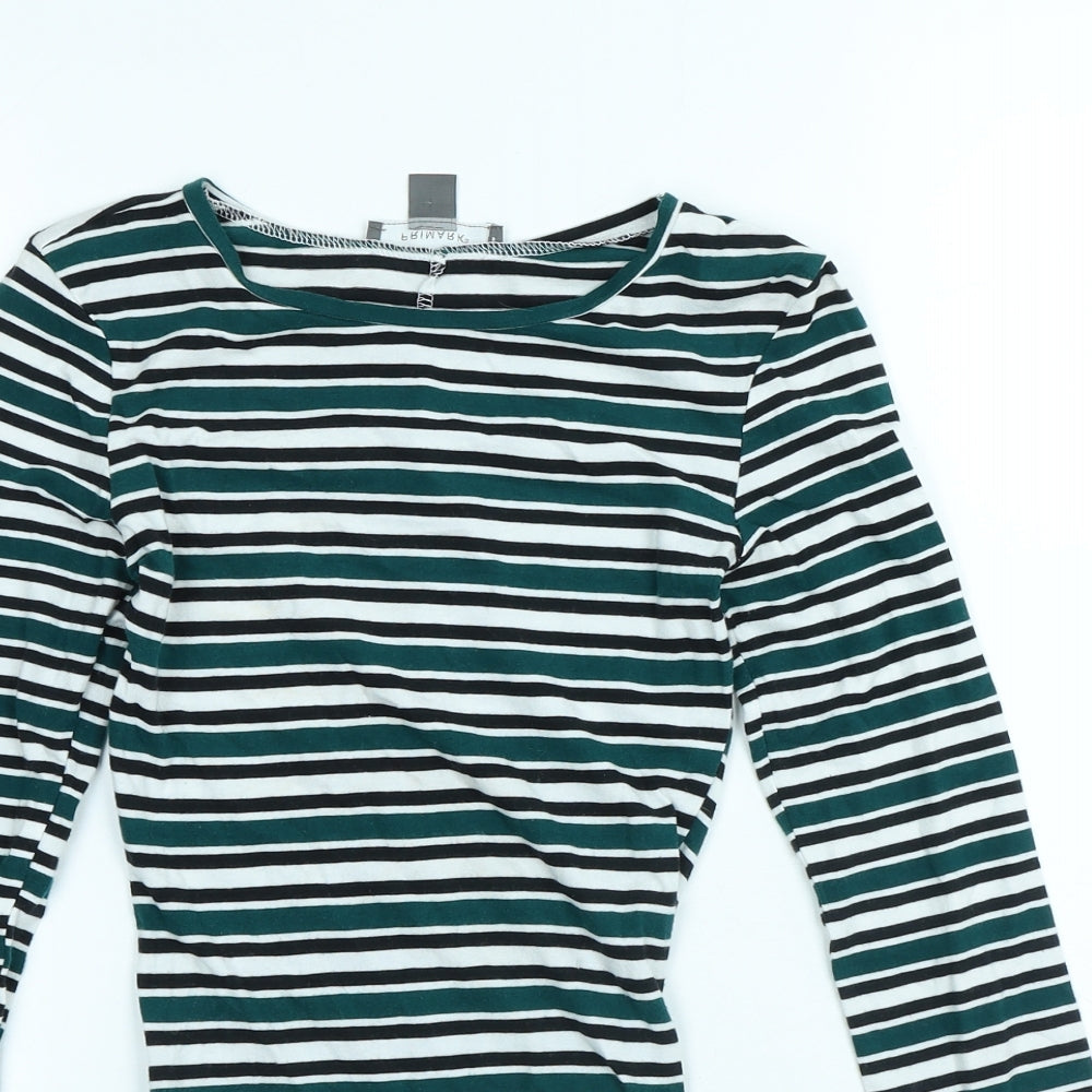 Primark Womens Green Striped Cotton Bodysuit One-Piece Size XS Snap