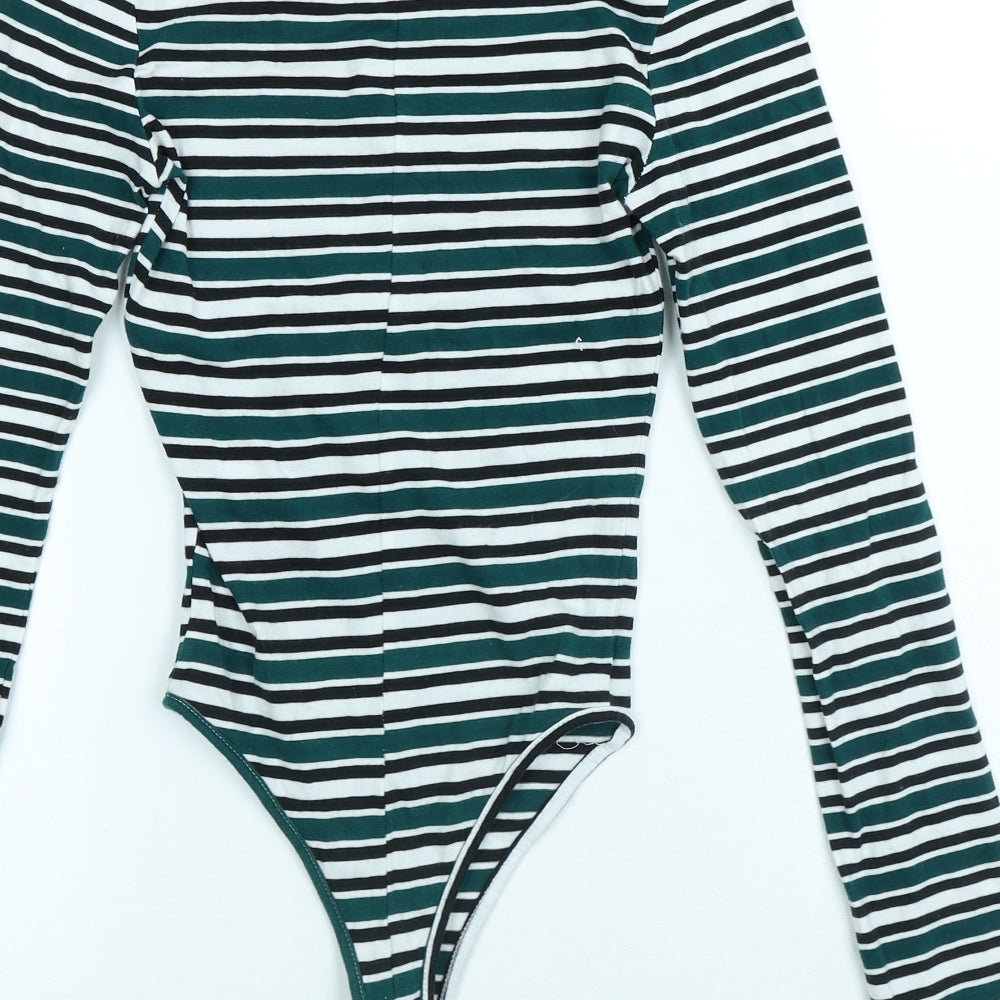 Primark Womens Green Striped Cotton Bodysuit One-Piece Size XS Snap