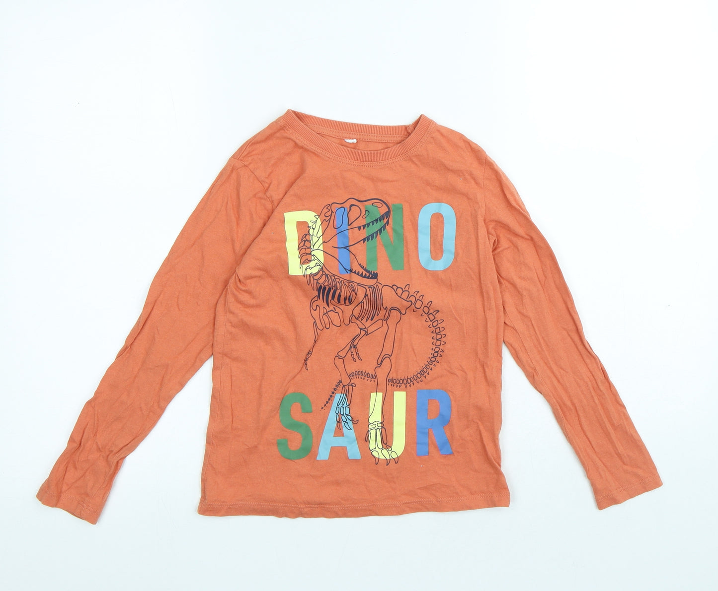name it Boys Orange Cotton Basic T-Shirt Size 7-8 Years Round Neck - Dinosaur