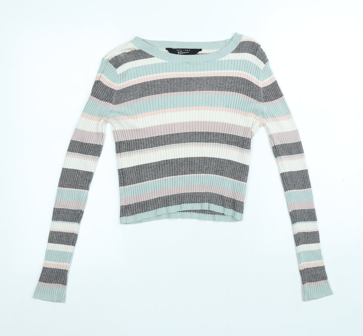 New Look Girls Multicoloured Round Neck Striped Viscose Pullover Jumper Size 12-13 Years