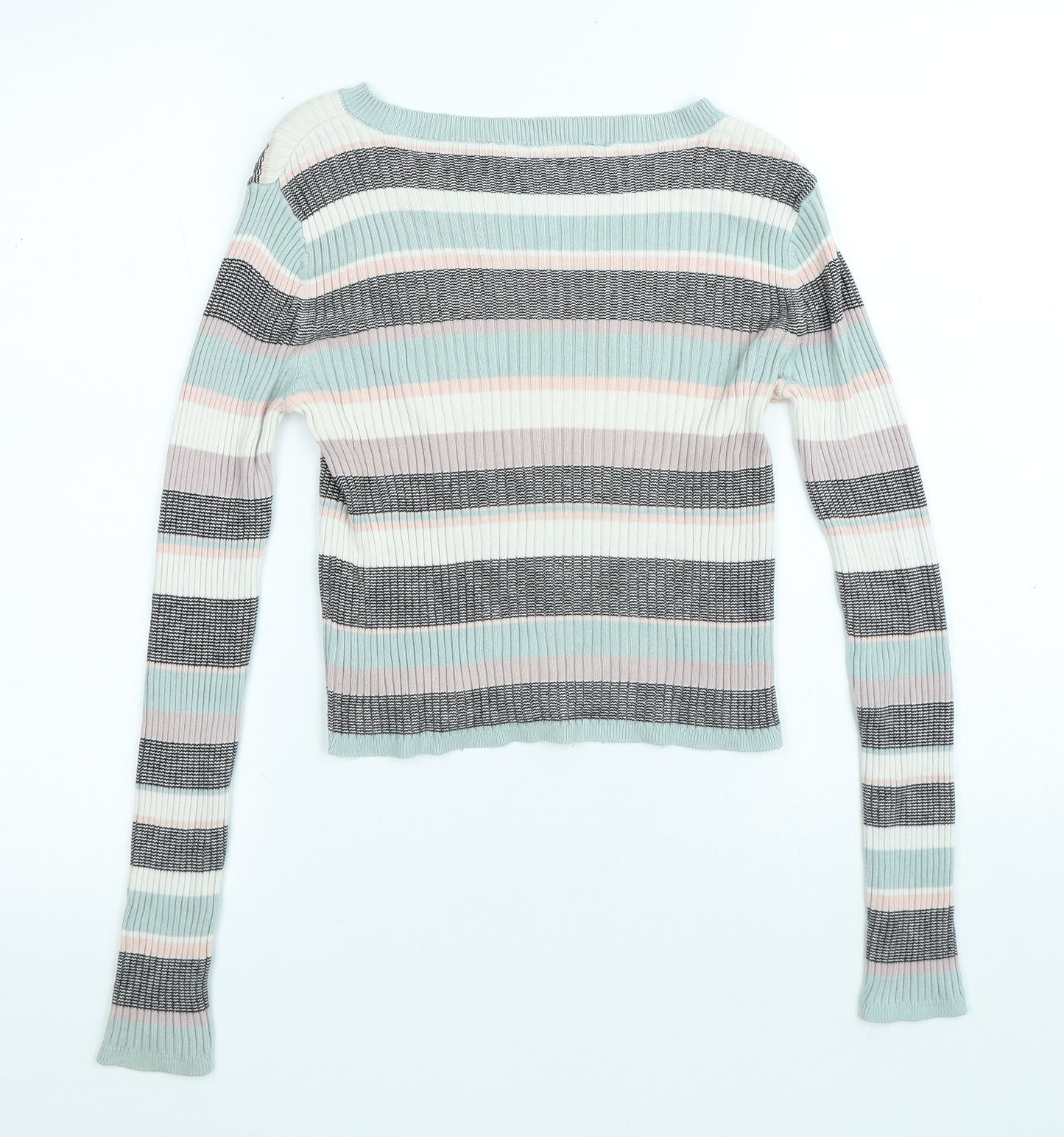 New Look Girls Multicoloured Round Neck Striped Viscose Pullover Jumper Size 12-13 Years