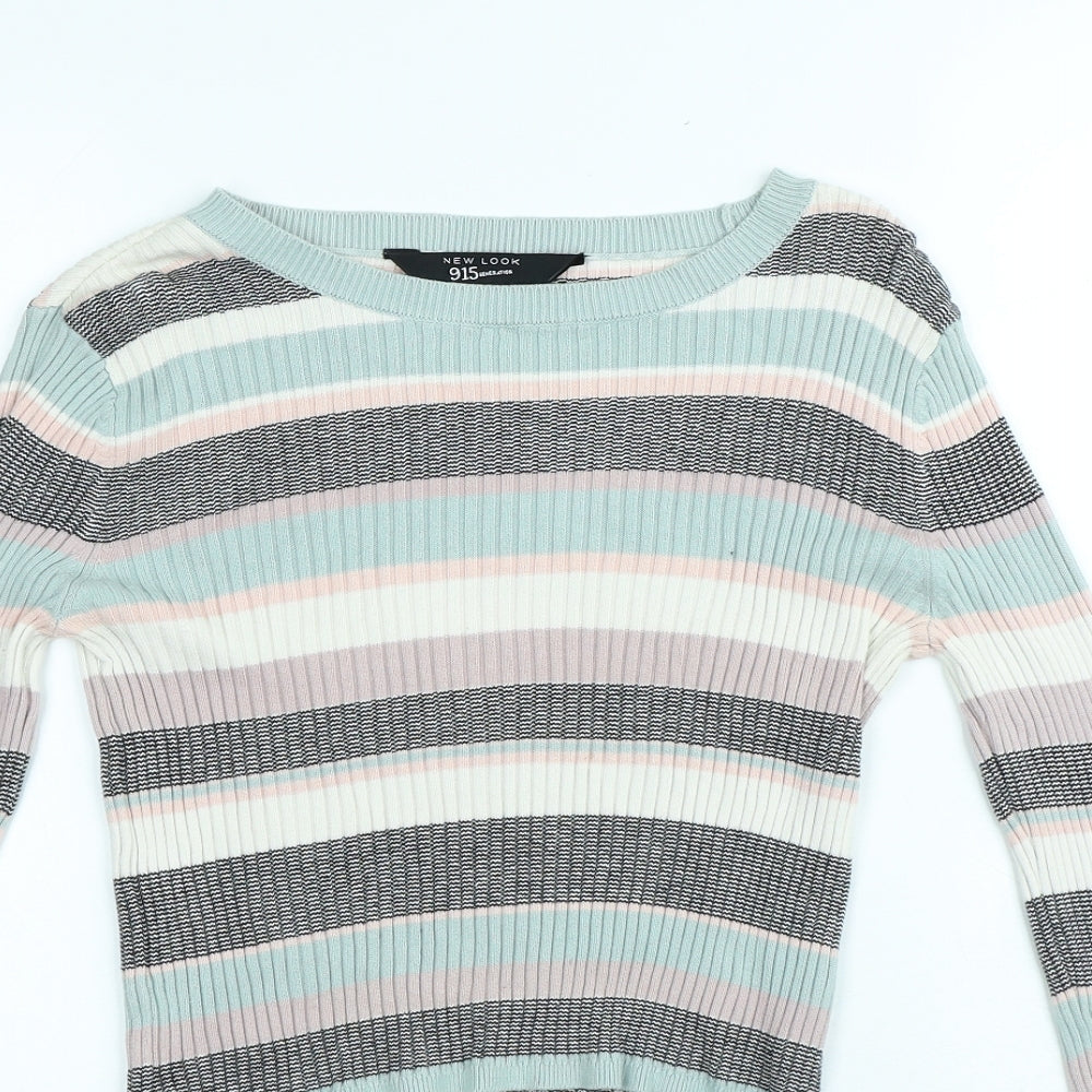 New Look Girls Multicoloured Round Neck Striped Viscose Pullover Jumper Size 12-13 Years