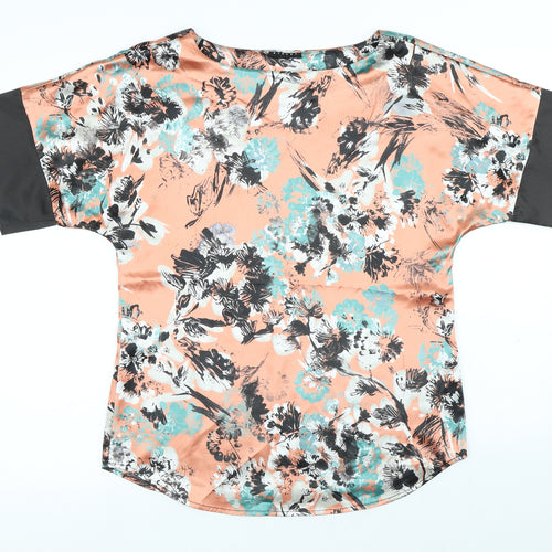 Sisley Womens Pink Floral Polyester Basic Blouse Size L Round Neck