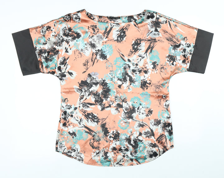 Sisley Womens Pink Floral Polyester Basic Blouse Size L Round Neck
