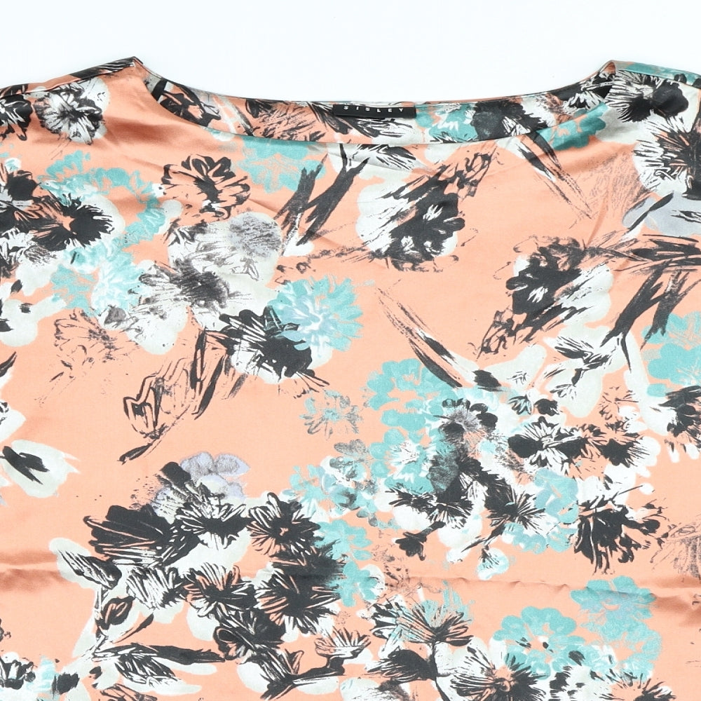 Sisley Womens Pink Floral Polyester Basic Blouse Size L Round Neck