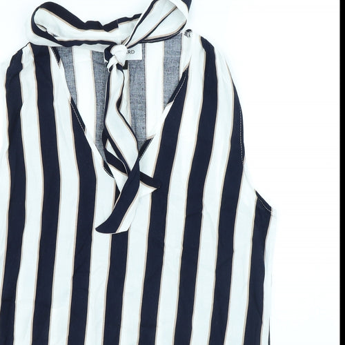 Gerard Womens White Striped Viscose Basic Tank Size 12 V-Neck