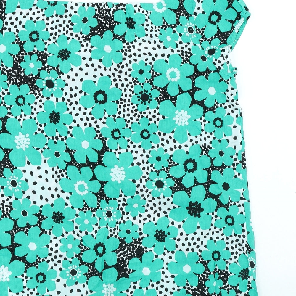 New Look Womens Green Floral Cotton Basic Blouse Size 12 Square Neck