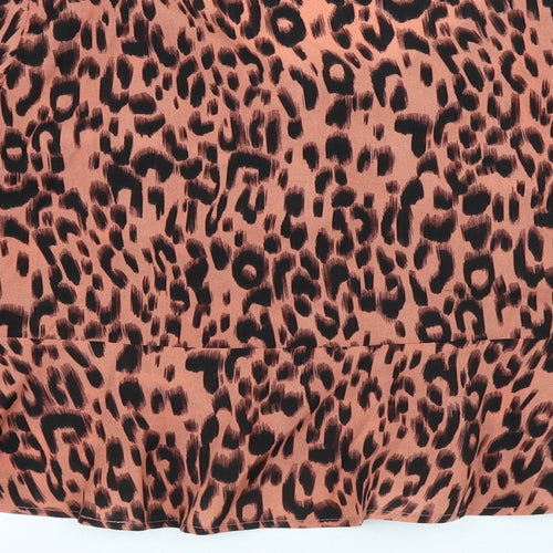 SheIn Womens Brown Animal Print Polyester Basic Blouse Size L V-Neck