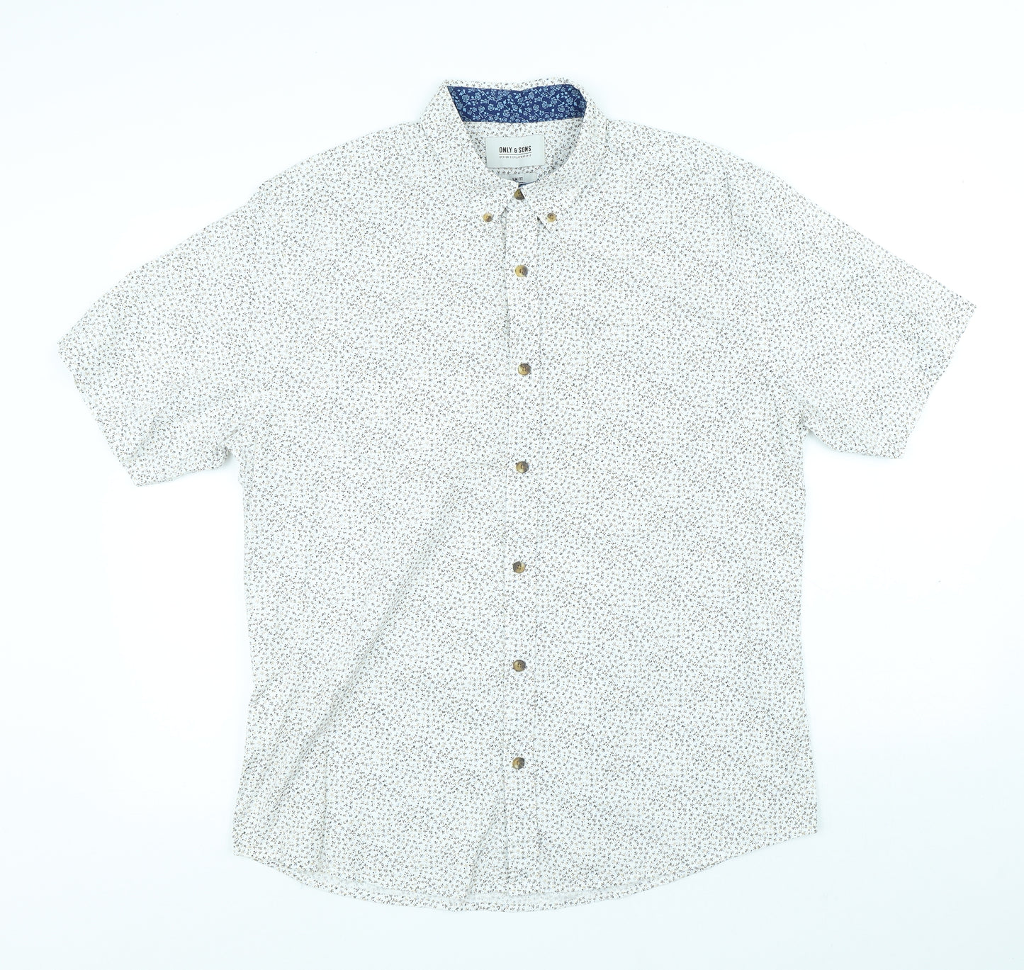 ONLY & SONS Mens White Floral Cotton Button-Up Size XL Collared Button