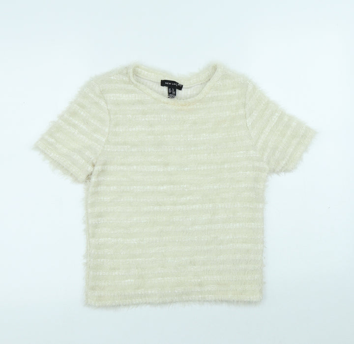 New Look Womens White Polyamide Basic T-Shirt Size 8 Round Neck
