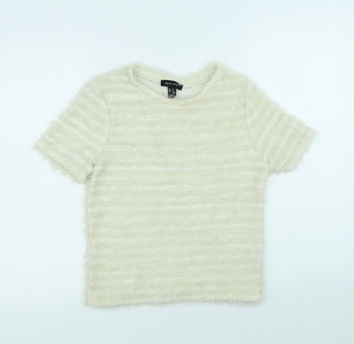 New Look Womens White Polyamide Basic T-Shirt Size 8 Round Neck