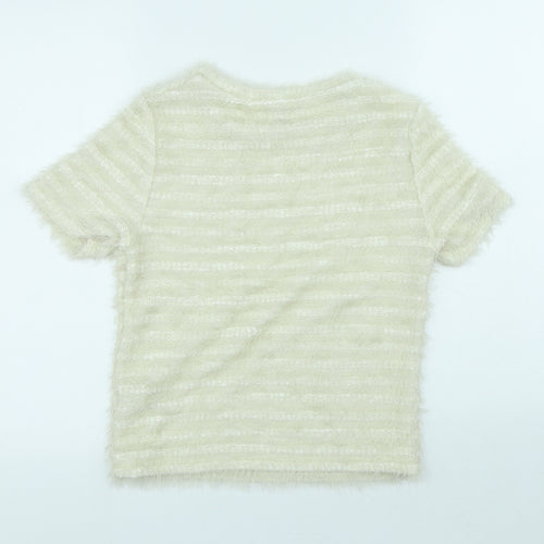 New Look Womens White Polyamide Basic T-Shirt Size 8 Round Neck