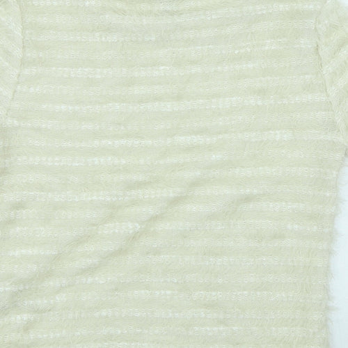 New Look Womens White Polyamide Basic T-Shirt Size 8 Round Neck