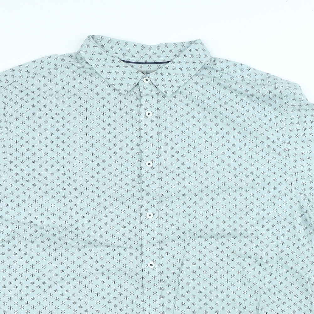 TU Mens Blue Geometric Cotton Button-Up Size XL Collared Button