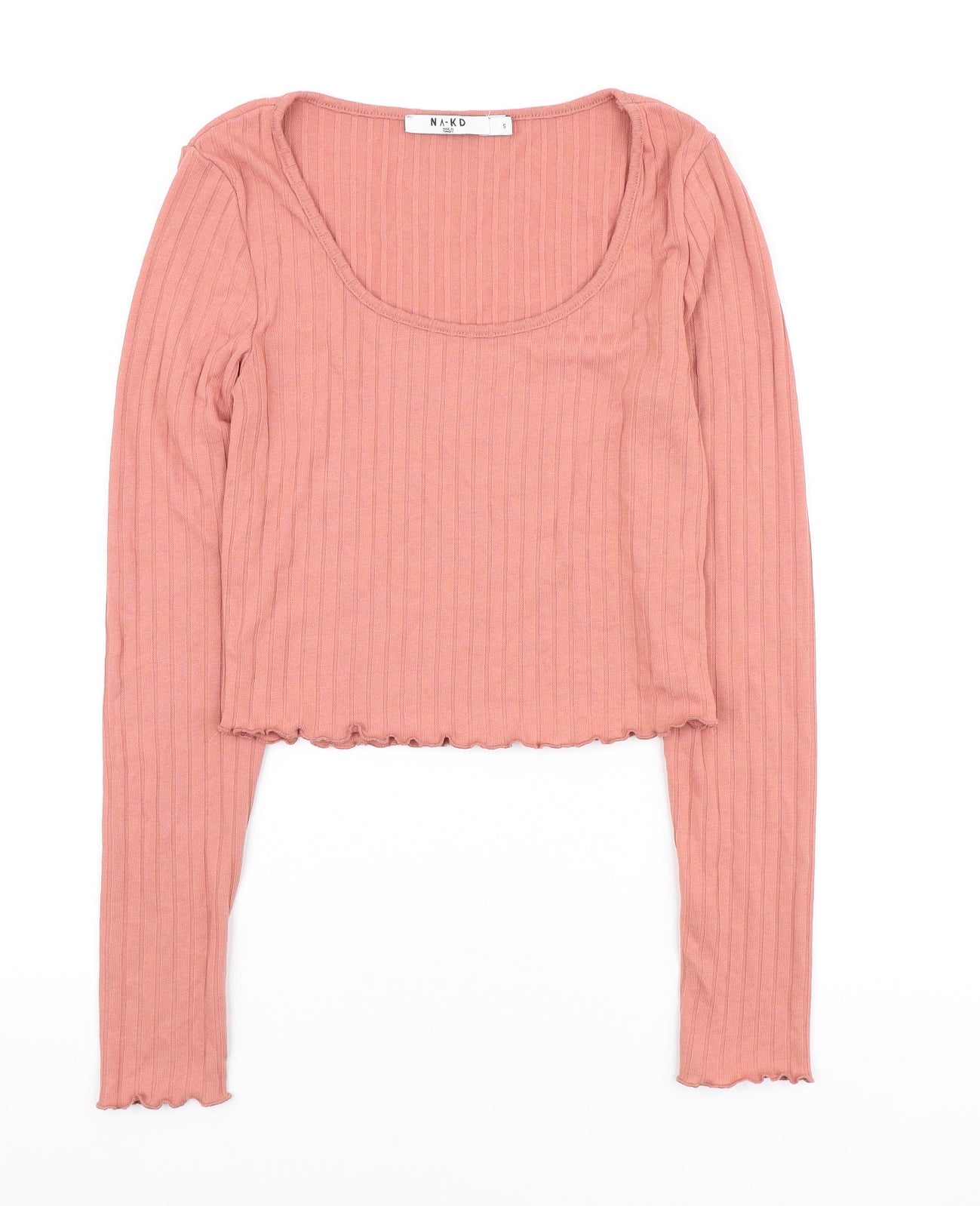 NA-KD Womens Pink Polyester Cropped T-Shirt Size S Scoop Neck