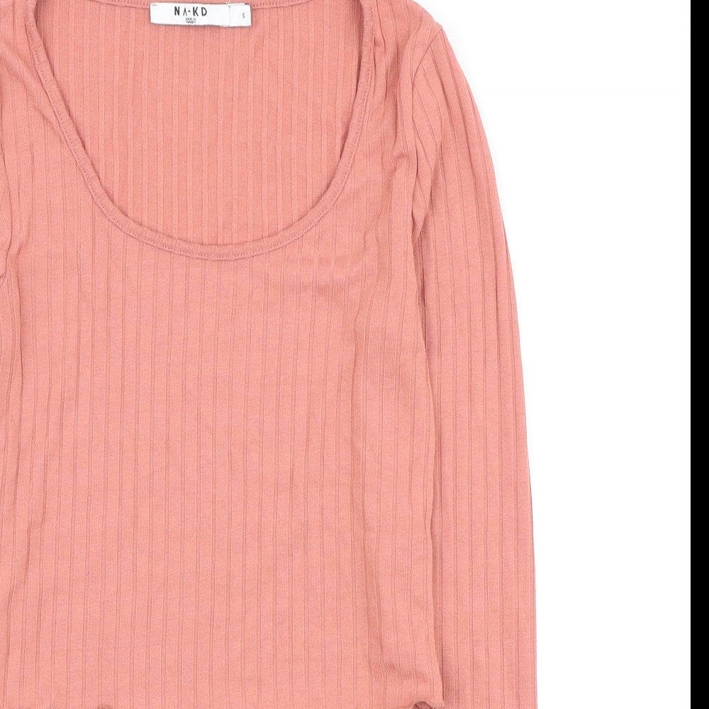 NA-KD Womens Pink Polyester Cropped T-Shirt Size S Scoop Neck