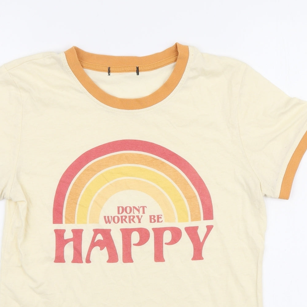 Preworn Womens Yellow Polyester Basic Polo Size M Round Neck - Don't worry be happy