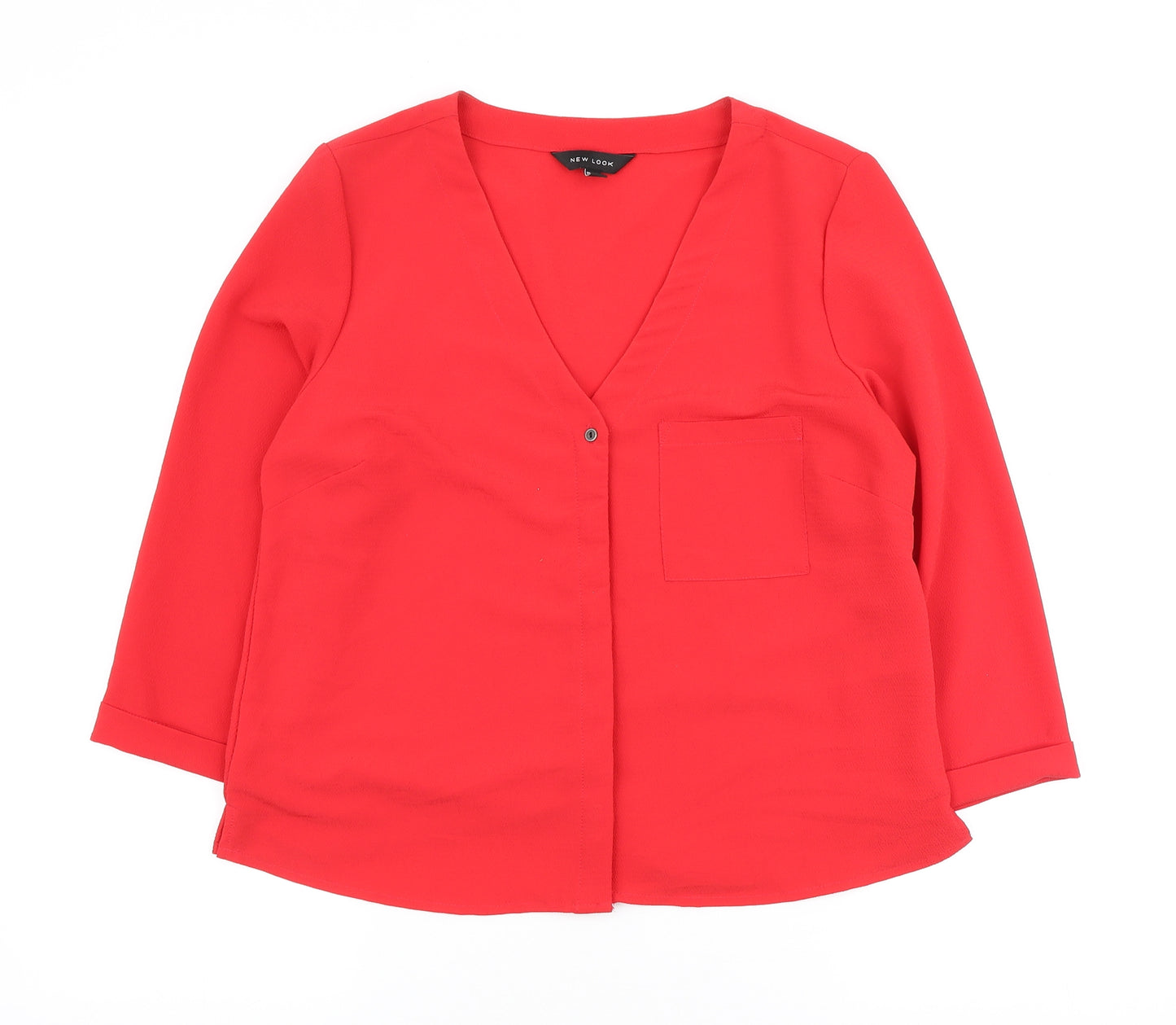 New Look Womens Red Polyester Basic Blouse Size 12 V-Neck