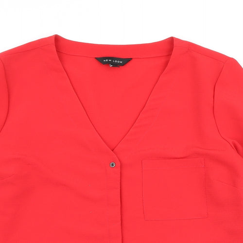New Look Womens Red Polyester Basic Blouse Size 12 V-Neck
