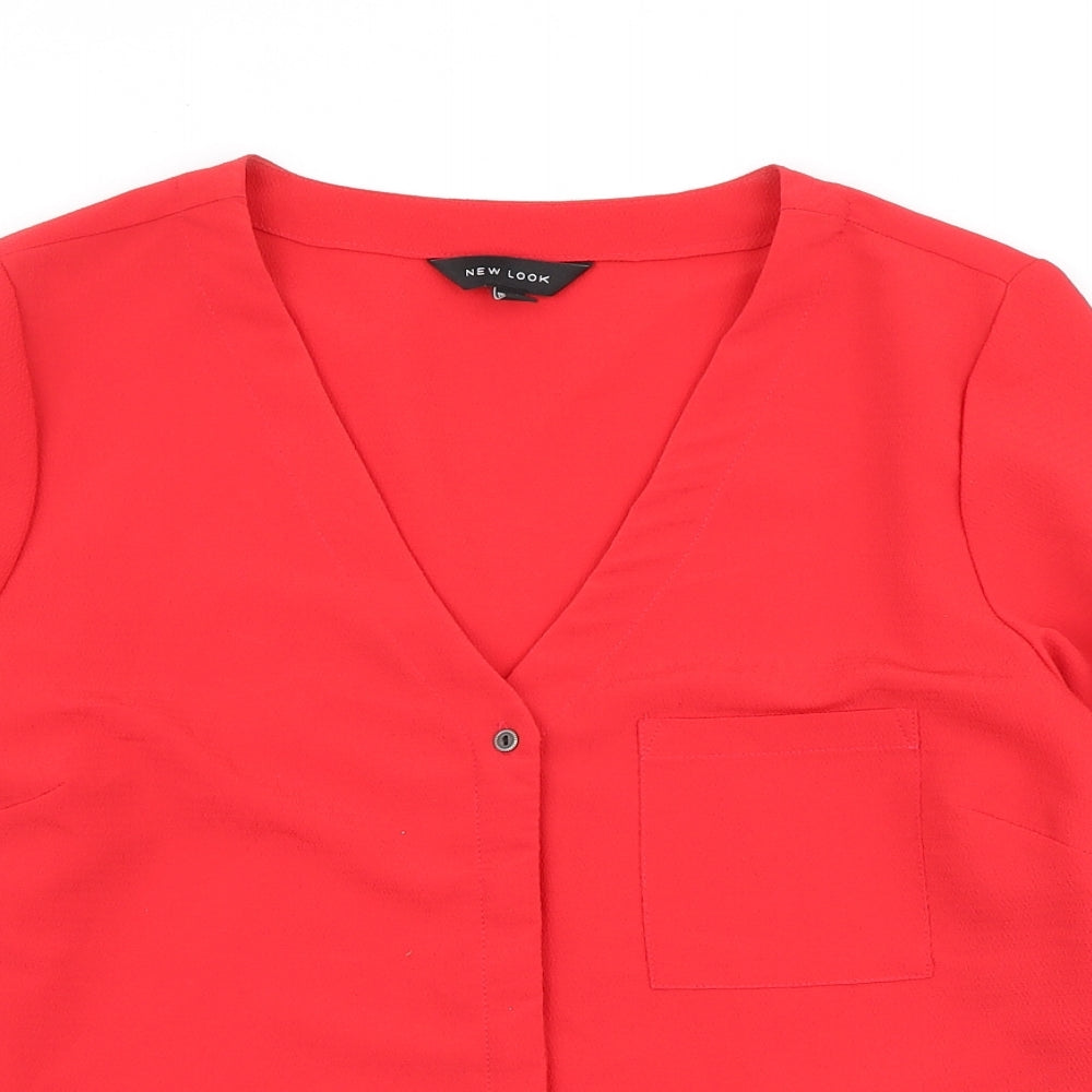New Look Womens Red Polyester Basic Blouse Size 12 V-Neck