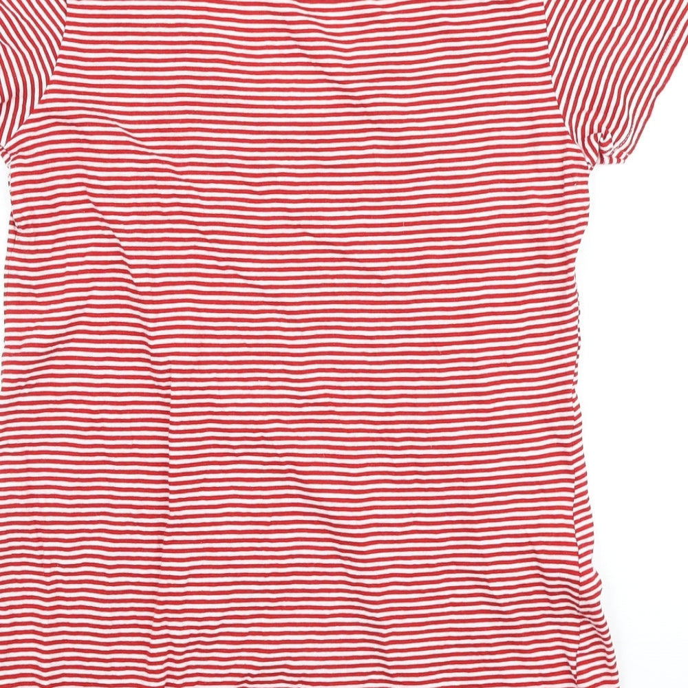 Marks and Spencer Womens Red Striped Cotton Basic T-Shirt Size 12 V-Neck