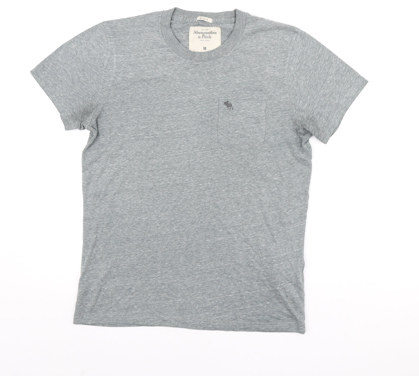 Abercrombie & Fitch Mens Grey Cotton T-Shirt Size M Round Neck - Pocket Detail