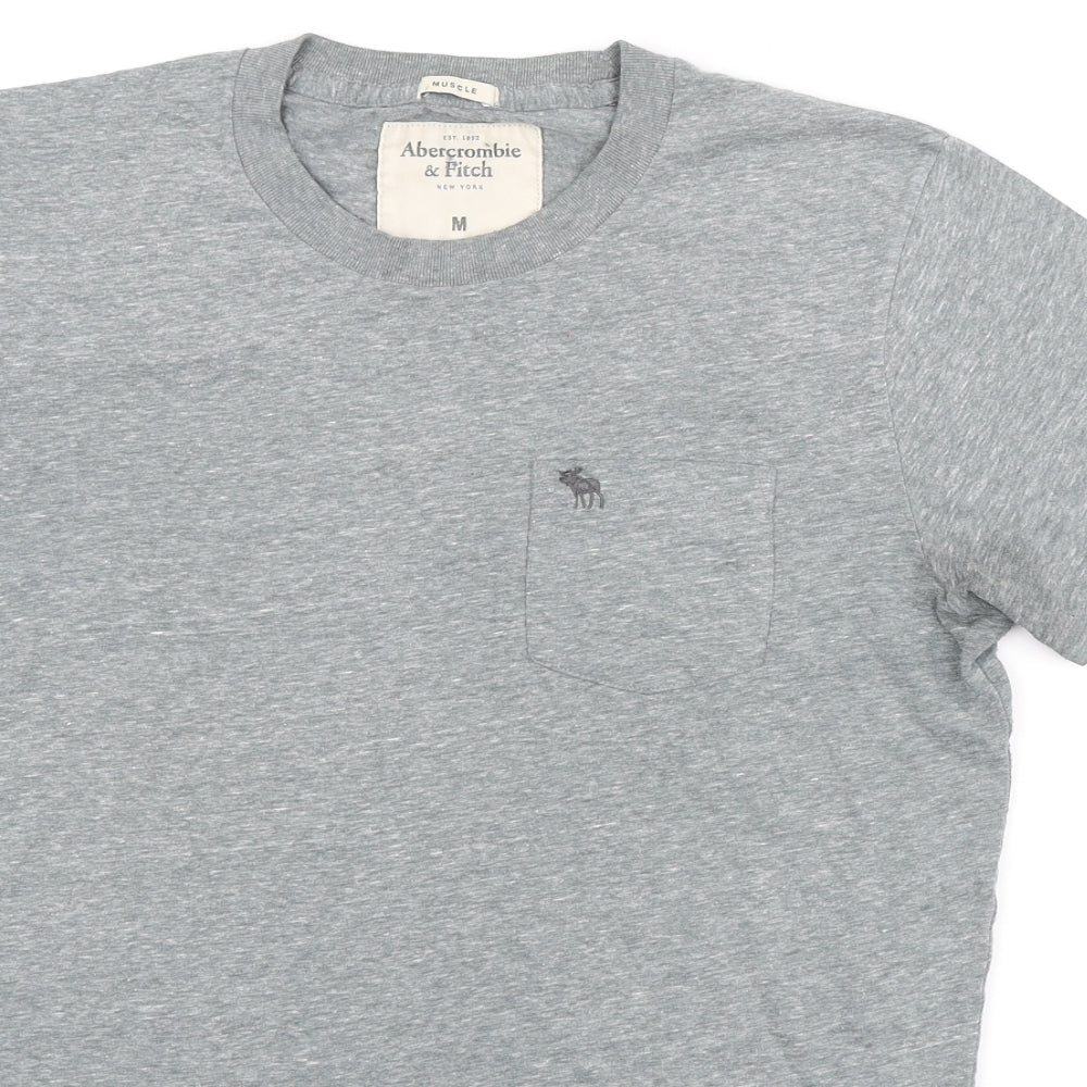 Abercrombie & Fitch Mens Grey Cotton T-Shirt Size M Round Neck - Pocket Detail