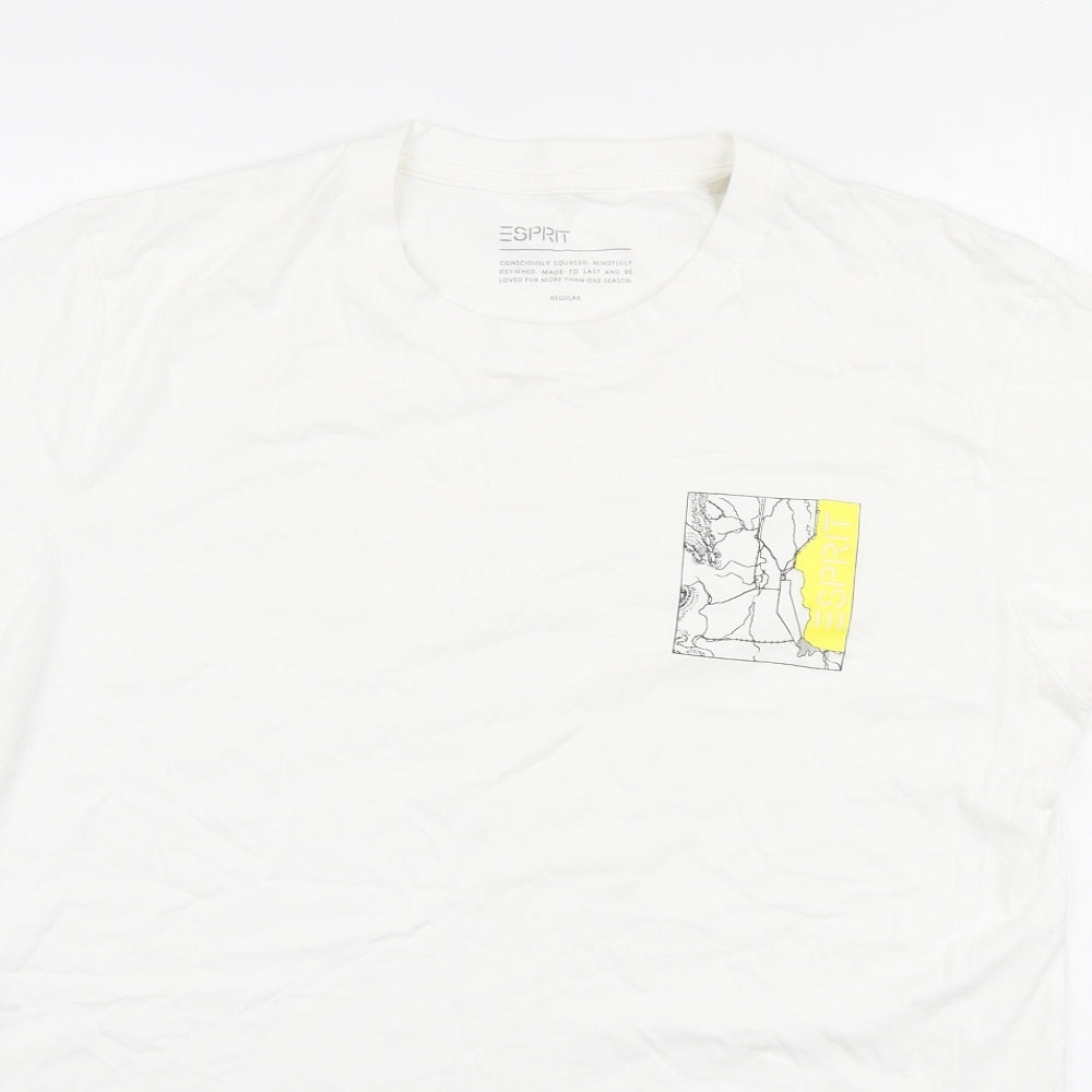 Esprit Mens White Cotton T-Shirt Size M Round Neck