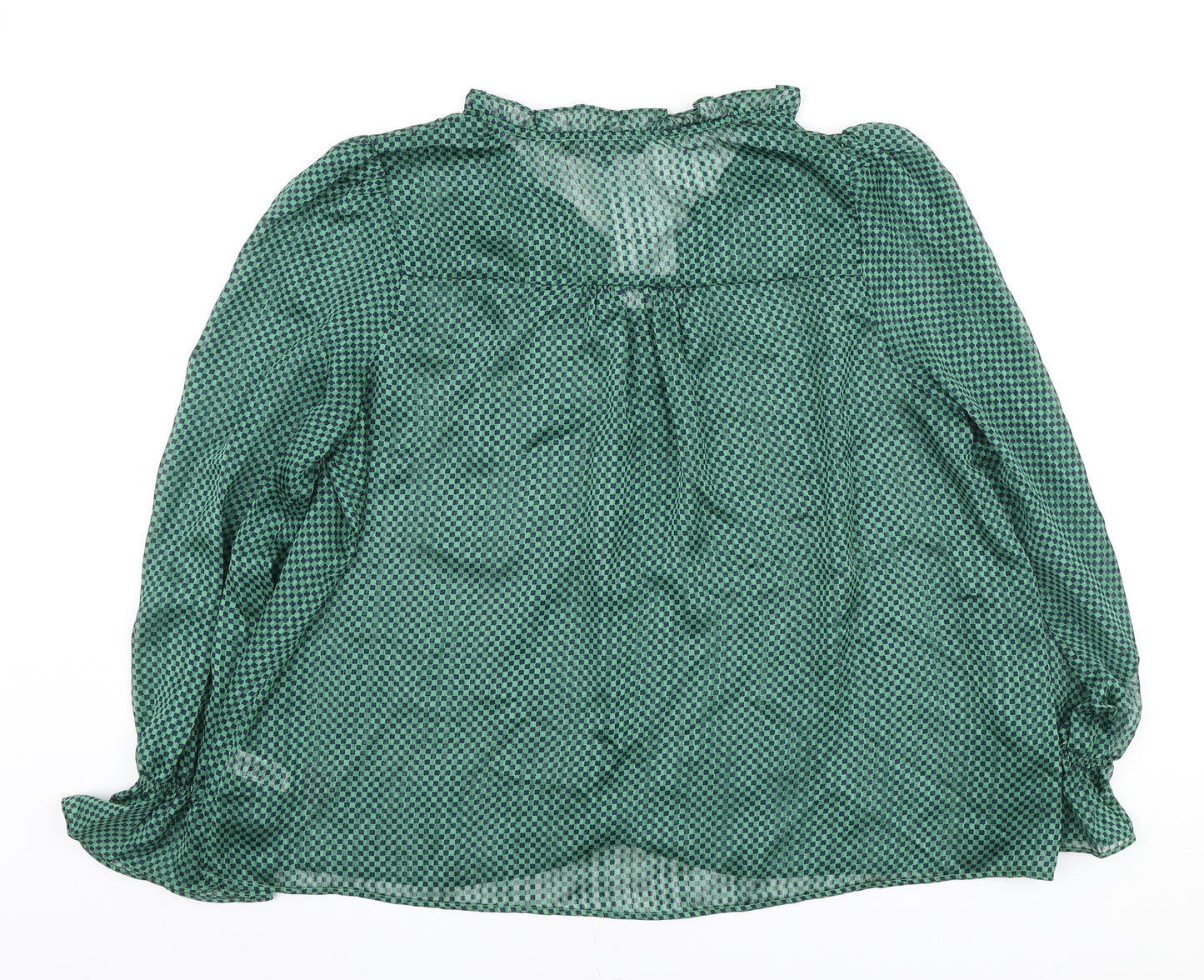 NEXT Womens Green Geometric Polyester Basic Blouse Size 16 V-Neck - Frill Detail