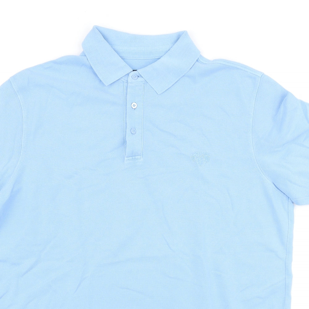 Paul Costelloe Mens Blue Cotton Polo Size L Collared Button