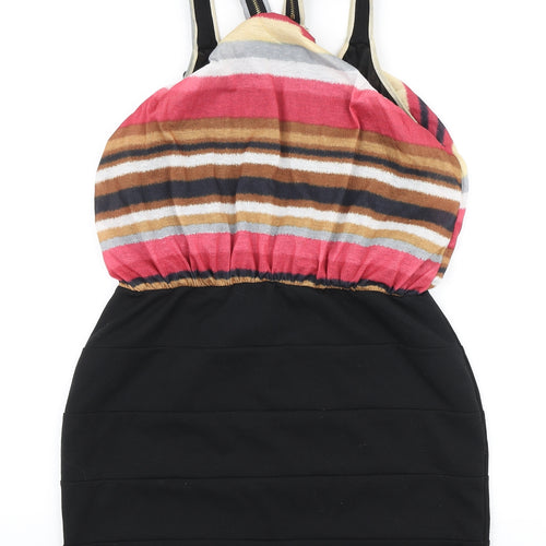 Dwtk Fashion Womens Black Striped Rayon Bodycon Size XL Round Neck - Zip Detail