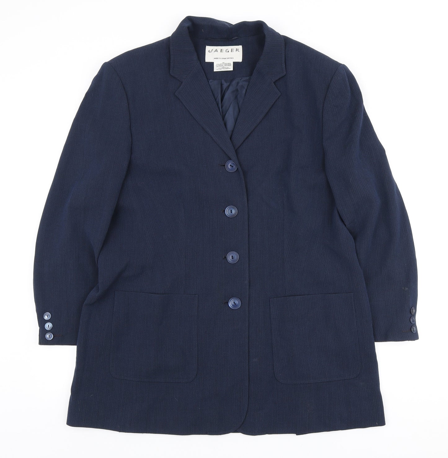 Jaeger Womens Blue Wool Jacket Blazer Size L