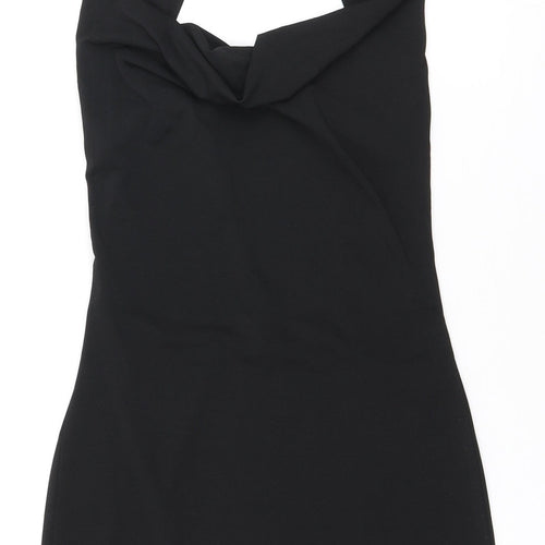 SheIn Womens Black Polyester Bodycon Size S Cowl Neck Tie