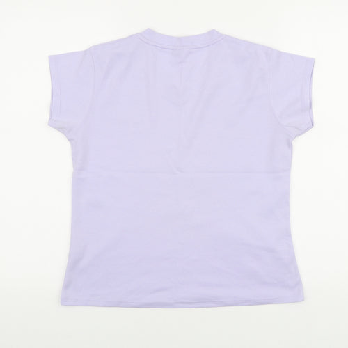 LA Gear Womens Purple Cotton Basic T-Shirt Size 14 V-Neck