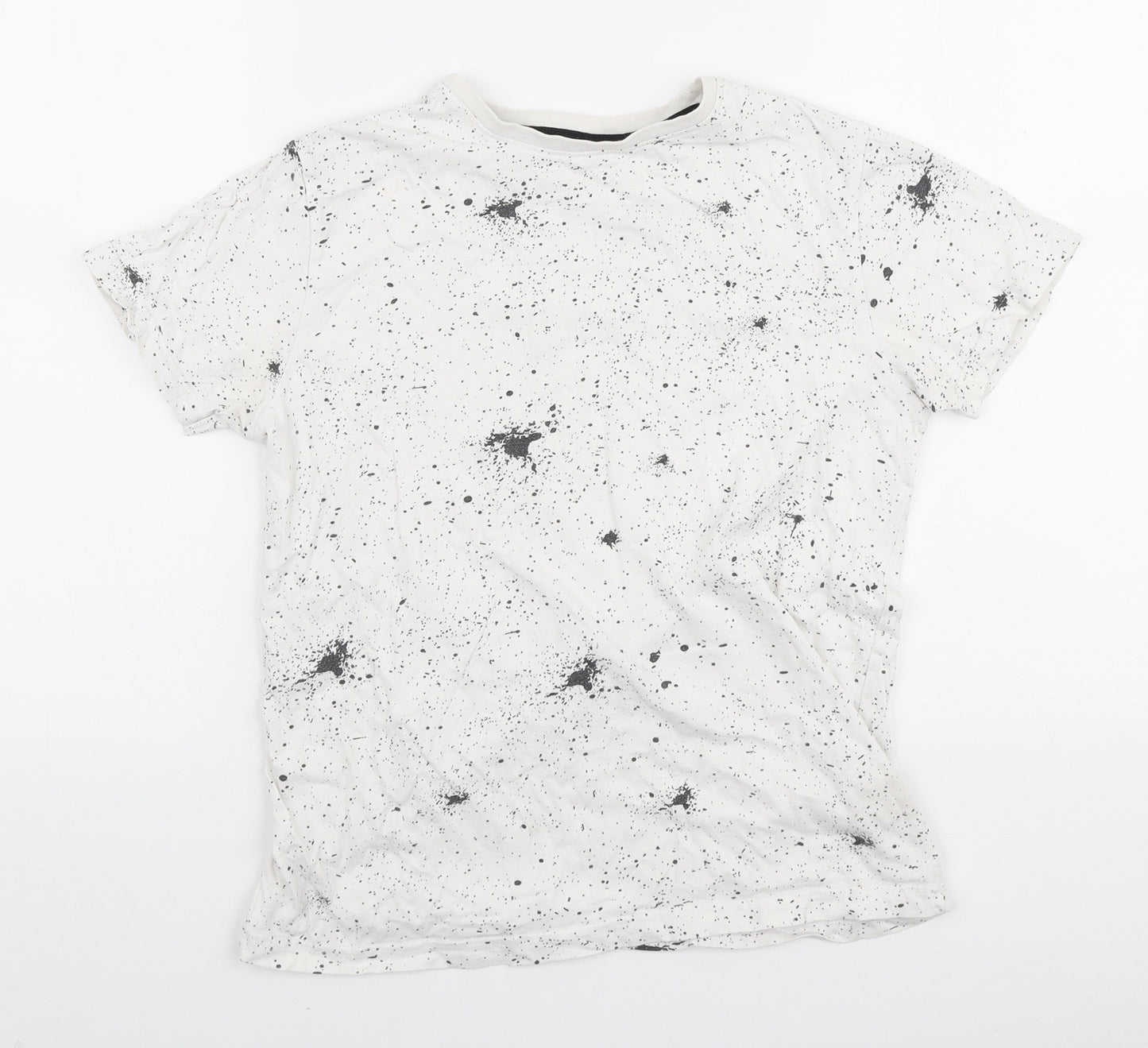 Primark Boys White Cotton Basic T-Shirt Size 11-12 Years Round Neck - paint splatter print