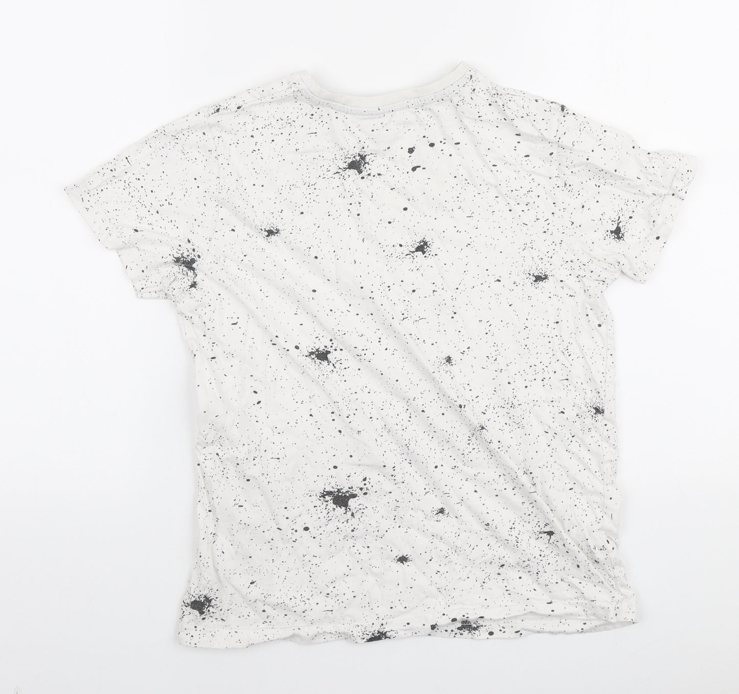 Primark Boys White Cotton Basic T-Shirt Size 11-12 Years Round Neck - paint splatter print