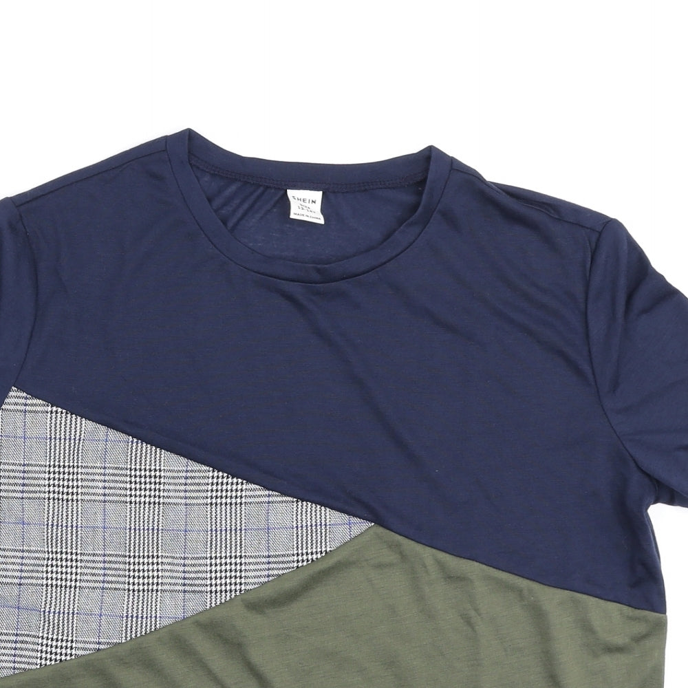 SheIn Boys Blue Colourblock Polyester Basic T-Shirt Size 13-14 Years Round Neck